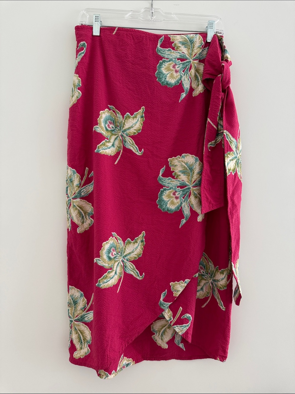 Faherty Fuchsia Floral Tie-Wrap Midi Skirt